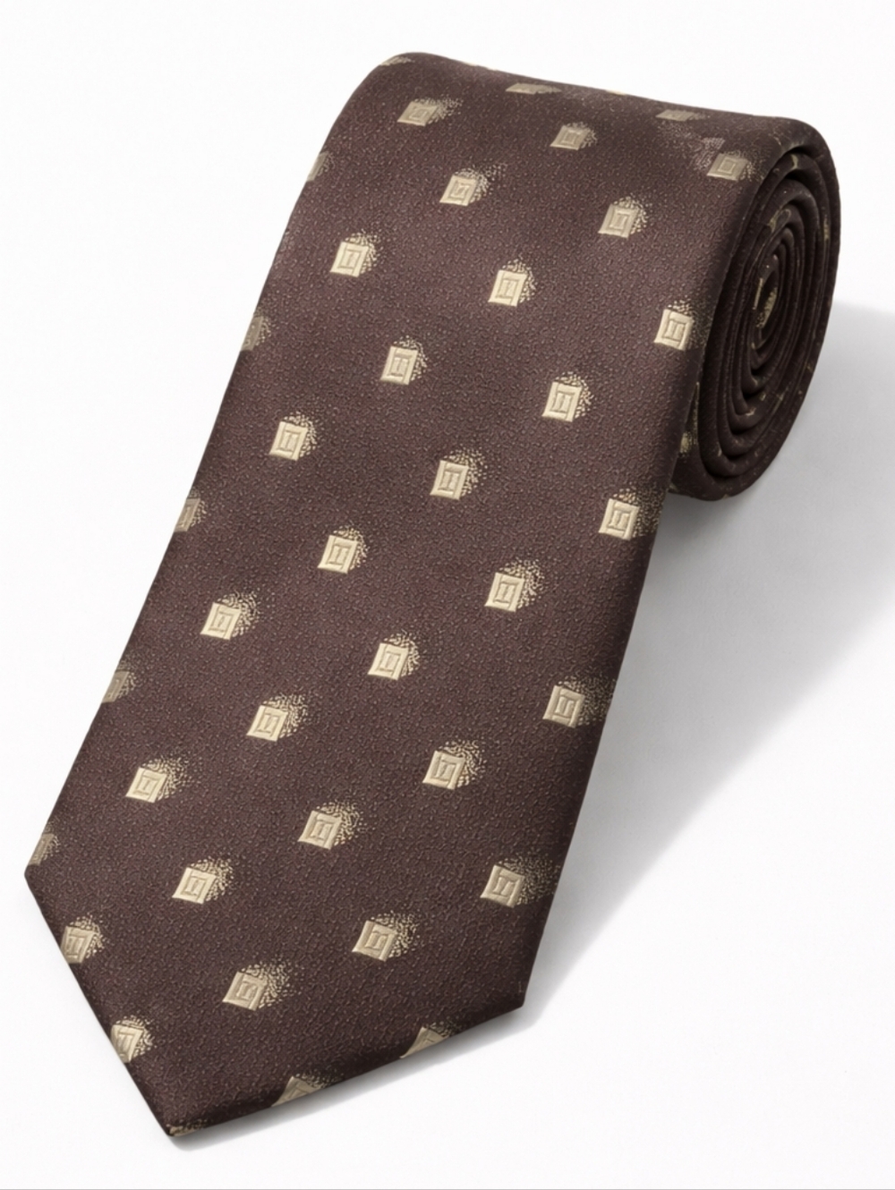 Handmade Silk Tie – Brown & Gold Geometric | Luxury Business / Wedding